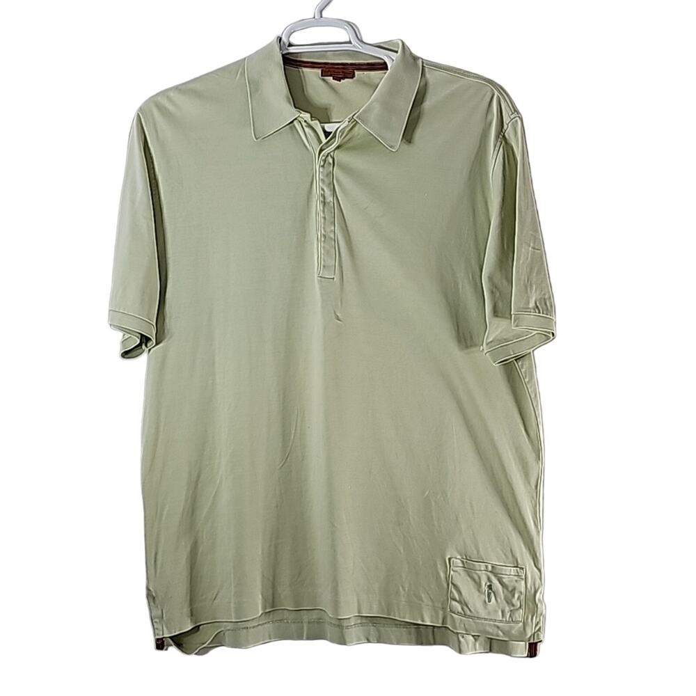 Golf Mens Sz L Green Made in Italy Ball Pocket 100% Cotton Preppy Polo Shirt
